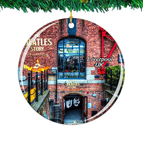 Weekino UK England Memorial Liverpool Christmas Ornament City Travel Souvenir Collection Double Sided Porcelain 2.85 Inch Hanging Tree Decoration
