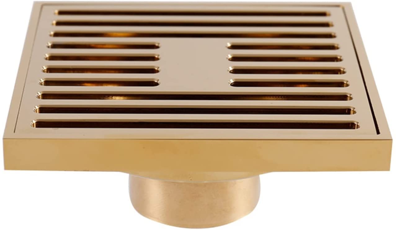 GLJTUO Shower Floor Drain Bathroom Tile Insert Floor Drai 4 Inch Brass with Removable Cover Grid Grate,Square Floor Drainer with Hair Strainer for Kitchen Washroom Garage and Ba