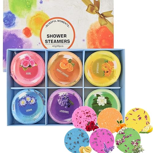 Bath Bombs for Women Aromatherapy Shower Steamers Sets 6pcs Plant Essential Fragrant Bubble Bath Bombs Spa Stress Relif Relaxing Moisturize Dry Skin Birthday Gifts for Her