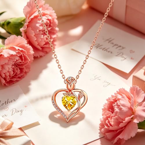Image of Heart Birthstone Necklace for Women I Love You