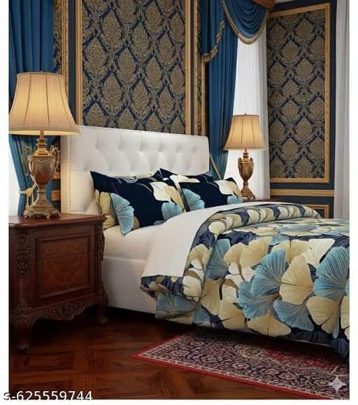 Image of Super Soft Glace Cotton Elastic Double Bed Bedsheet with 2 Pillow Covers (Crib)
