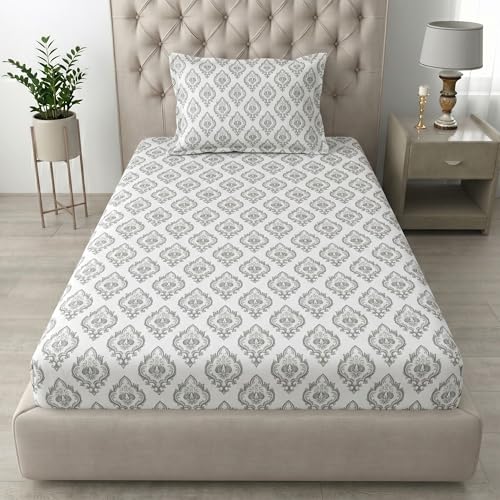 Image of Mafatlal Grace Classic Single Bedsheet | 186 TC | 60x90 Inch | Long Lasting Cotton with Rich Feel | Comfortable & Stylish Print Design | Classic Grey