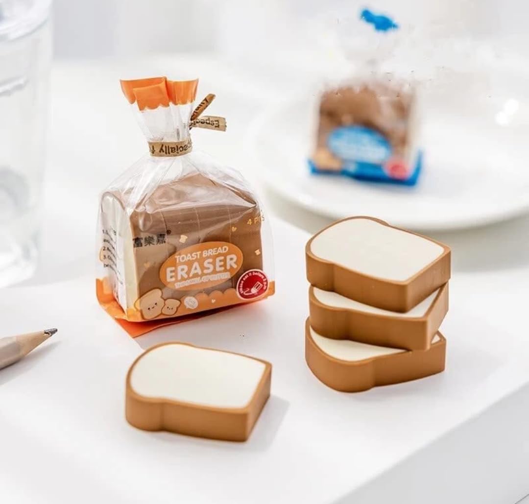Snapwish Cute Toast Bread Pencil Erasers 4 Slice Bread Shape Rubber Eraser Student Supplies School Tuition Stationary for Girls Boys and Kid Kanjak Navratri Birthday Party Return Gift (Pack of 4) (B0CL7YPW7R) Amazon Price History, Amazon Price Tracker