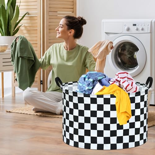 Image of Checkered Storage Basket Extra Large 80L Kids Hamper Baby Laundry Basket Waterproof Toys Car Organizer Collapsible Canvas for Home /Dorm /Pet /Office /Closet /Shelf /Gift Baskets