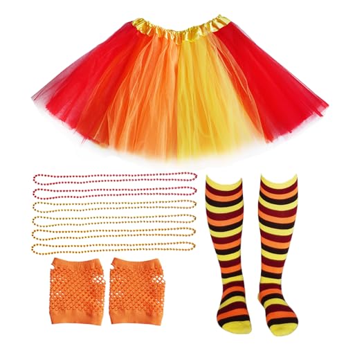 YOUFORZX Adlut Thanksgiving Day Tutu Set Women Yellow Orange Red Tutus with Turkey Socks Party Costume (Red Orange Yellow Large)