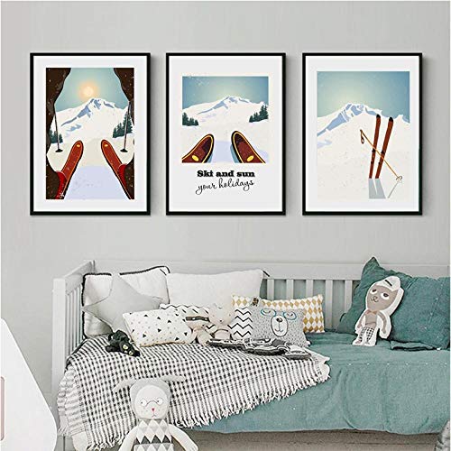  Yimesoy Sport Invernali Sci Poster Artistico Pittura su Tela 3 Pezzi Poster da Viaggio Vintage Sci nella Neve Montagna Stampa Decorazioni per La Casa Invernale 12\