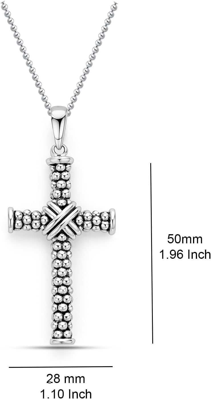 LeCalla Silver Cross Pendant Necklace Jewelry | Solid 925 Sterling Silver Cross Necklace for Men Women
