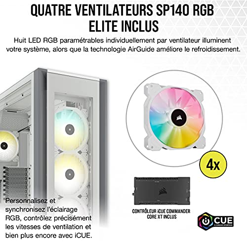 Corsair iCUE 7000X RGB Boîtier Intelligent PC ATX Grande Tour (Trois Panneaux en Verre Trempé, Quatre Ventilateurs RGB de 140 mm Inclus, Gestion des Câbles Facilement, Vaste Espace Interne Blanc