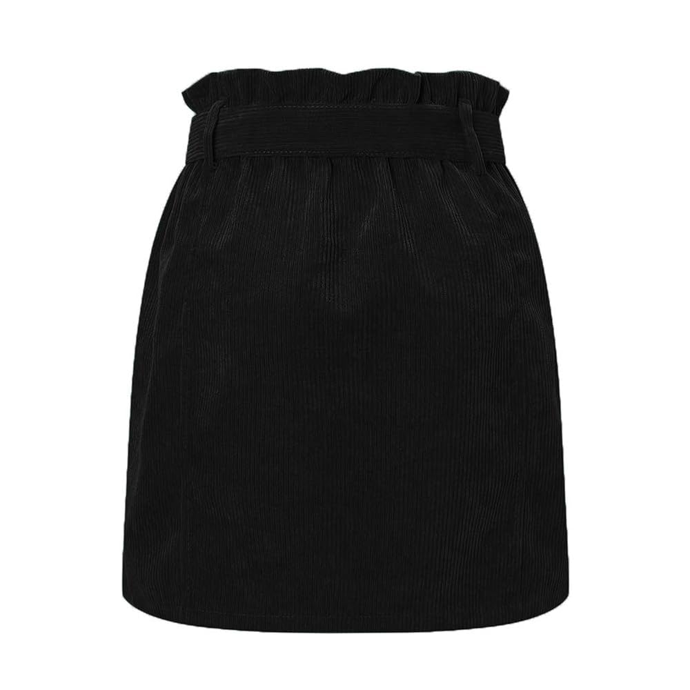 Susupeng Women Paperbag High Waist Elastic Belted Corduroy