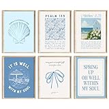 Coastal Christian Wall Art Bible Verse Canvas Poster Coastal Room Wall Decor Preppy Aesthetic Painting Scripture Pictures Blue Beachy Prints Jesus Artwork for Girls Bedroom 8x10x6 Inch Unframed