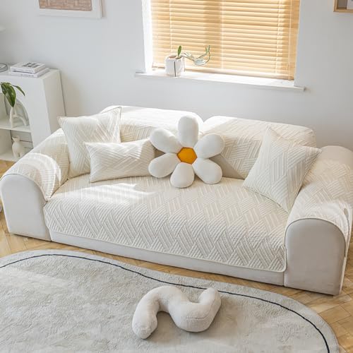Housse canapé sectionnelle coton protège des griffures chiens chats beige - 2