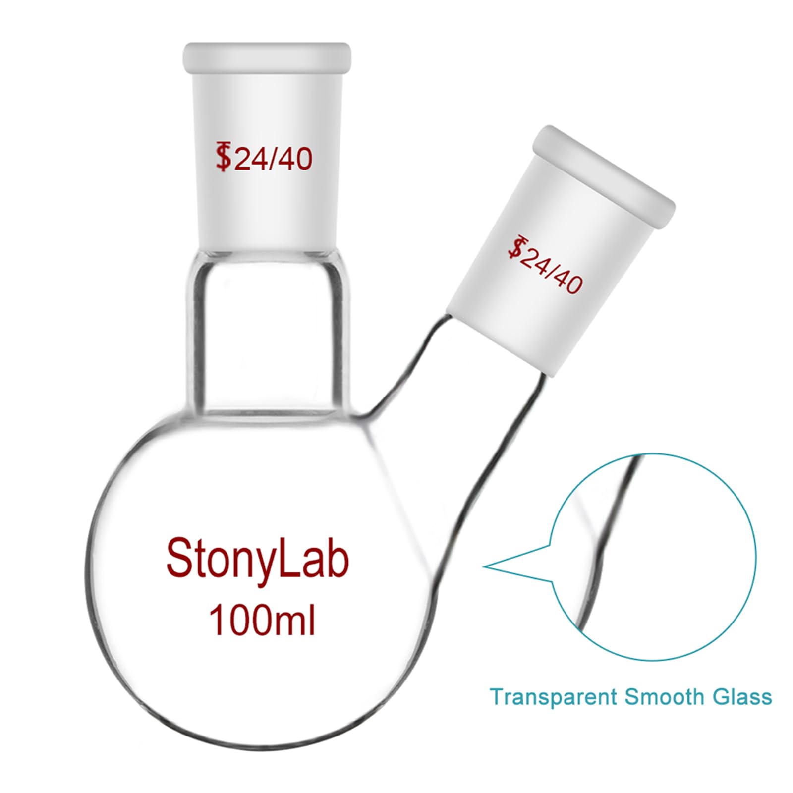 StonyLab Glass Heavy Wall 2 Neck Round Bottom Flask with 24/40 Center and Side Standard Outer Joint — Amazon image 5