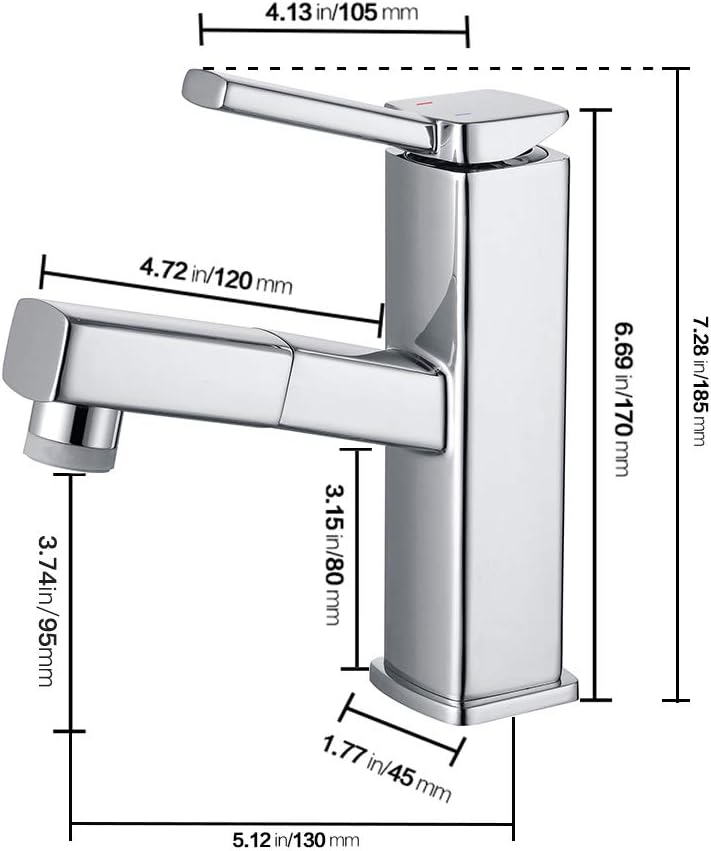Black Friday - 50% OFF KAIYING Pull Down Bathroom Sink Faucet, Modern Lavatory Vessel Sink Faucet, Utility Single Hole Kitchen Sink Faucet with Pull Out Sprayer, Commercial Basin Mixer Tap, Brass (Regular, Chrome)