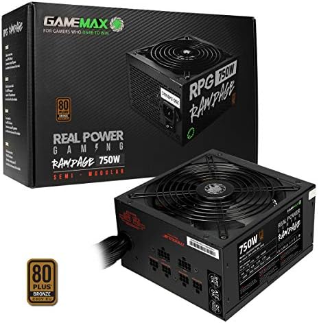 GameMax 750W Rampage Power Supply (No Power Cable inc.), Semi-Modular, APFC, Japanese Tk Main Capacitor, 80 Plus Bronze, 88% Efficiency, 14cm Cooling Fan, Real Power Gaming | Black: image 1 of 8