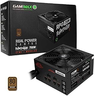 GameMax 750W Rampage Power Supply (No Power Cable inc.), Semi-Modular, APFC, Japanese Tk Main Capacitor, 80 Plus Bronze, 88% Efficiency, 14cm Cooling Fan, Real Power Gaming | Black