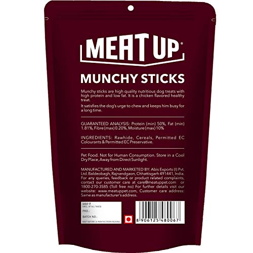 Image of Meat Up Pressed Chew Bones, Dog Treats, 6 inches - Pack of 3 Bones (Buy 1 Get 1 Free)&Munchy Sticks, Chicken Flavour, Dog Treats, 700 g (Buy 1 Get 1 Free), 700 g