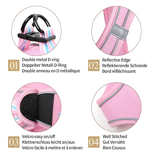 HEELE Hundegeschirr für Hunde Geschirr Hund Klein Weich Mesh Brustgeschirr für Mittlere und Kleine Hunde, Verstellbare Reflektierende Atmungsaktive Welpengeschirr, Reflektierend, Rosa, S