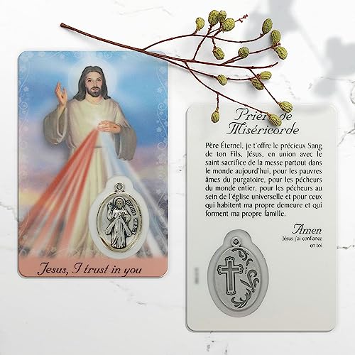 Palacio del Rosario Tarjeta de oración Jesús Misericordioso con medalla - Imagen religiosa - Culto Cristiano de Plástico