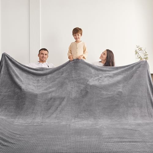Oversized King Fleece Blanket 120x138 Inches, Seamless Soft Cozy 3D Jacquard Flannel Blanket 10'x11.5' Extra Large for Bed, Sofa, Couch, Travel & Camping, California King Throw, Light Grey Leaf
