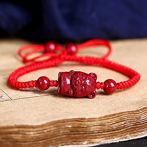 Bracelet de Richesse Feng Shui en Pierres Précieuses Naturelles de Cinabre Authentique