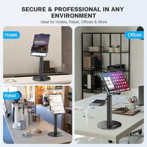 Image of AboveTEK POS Tablet Kiosk Stand - Universal Tablet Locking Mount for 7.9 inch-11 inch Devices, 360 Swivel Anti-Theft Security Stand for iPad, iPad Air, Samsung, Height Adjustable Desk Countertop