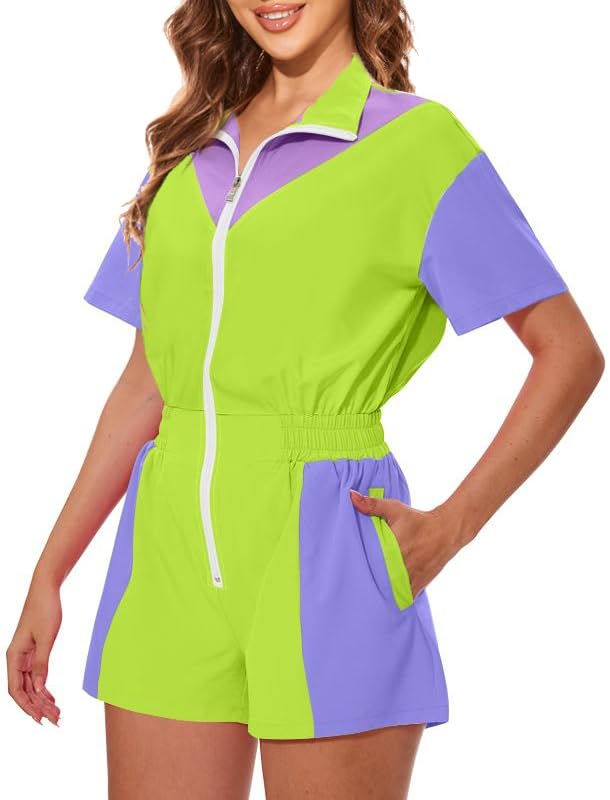 UOUA 80s Outfit Women 90s Jumpsuit Costume One-Piece Workout Track Suit Party Retro Clothing