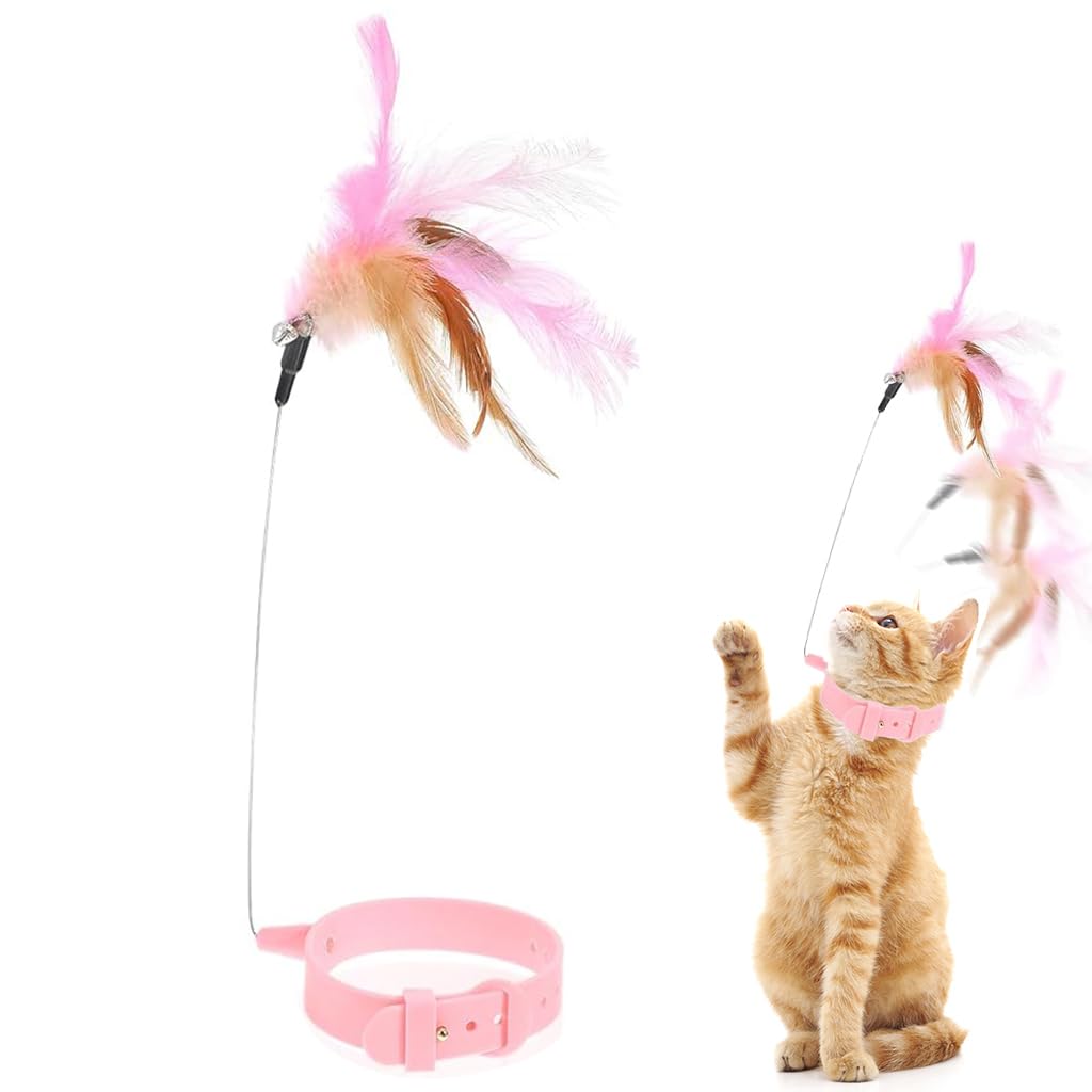 Qpets® Interactive Cat Feather Toy Collar - Adjustable Elastic Necklace with Bell & Teaser Wand Indoor Play for Kittens & Adult Cats 20.5-32cm Breakaway Safety Design-image-7