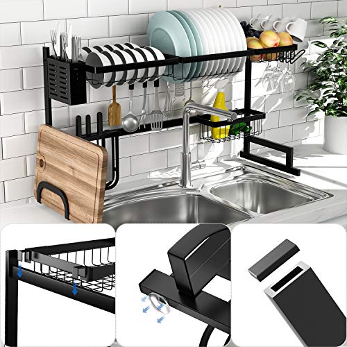 Over the Sink Dish Rack (33.5 Inches), SUS304 Stainless Steel Dish Drying Rack for Kitchen, Dish Drainer Holder for Sink, Black - Thumbnail 2