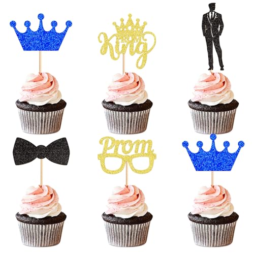 Ercadio 30pcs Prom Cupcake Topper 2025 Prom King Graduation Cupcake 2025 Grad Decorations Class of 2025 College Graduation Decorations Prom Party Decorations