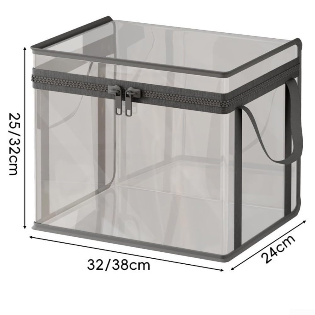Scatola portaoggetti pieghevole per libri, confezione da 3, trasparente, antipolvere, per scuola, casa, ufficio, in plastica ABS, con coperchio con cerniera, 38 x 25 x 24 cm (nero, grande x 3)