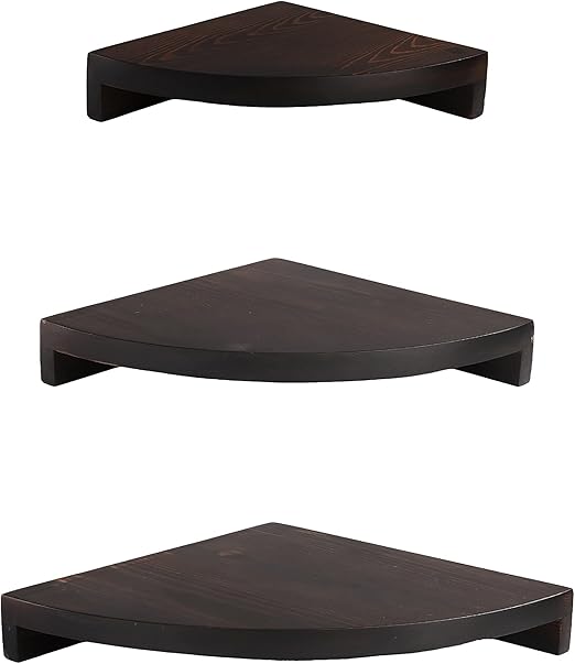 Lawei Set of 3 Wood Corner Shelf Wall Mount, Solid Wood Floating Corner
