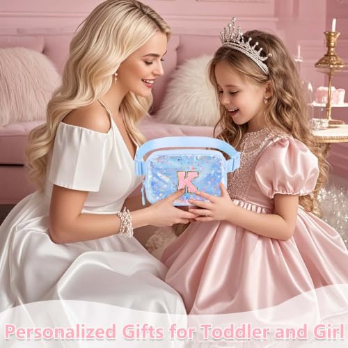 Image of Initial Fanny Pack for Girls - Belt Bag for Teens Kid Teen Girl Kid Birthday Gift Blue Clear L