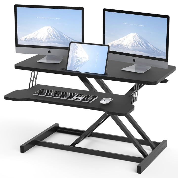 Generic Adjustable Height Standing Desk Converter office Electric desk converter，No Assembly Required Office Work Table Top Size 91 x 40 cm Lifting Range 11-51 cm Black