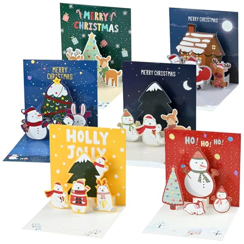KKUOYT 6Pcs Pop Up Christmas Cards 3D Christmas Cards with Envelopes 3D Xmas Cards for Christmas Family and Kids Greetings