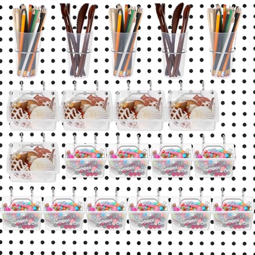 Lemecima 20 Pcs Pegboard Bins and Cups with Hooks and Loops Peg Assortment Organizer Accessories...
