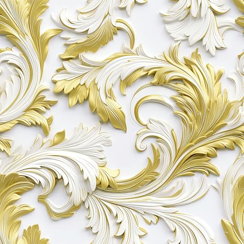 LACHEERY Faux 3D Embossed Wallpaper Peel and Stick for Walls 17.5"x276" Modern White and Gold Feather Flock Wallpaper for Bedroom Living Room Self Adhesive Contact Paper White Gold Accent Wall Paper