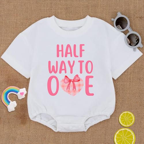 Half Way To One Coquette Bow, Half Birthday Coquette Bow 1/2 Way To One, Soft Romper, Gift For Baby Girls2