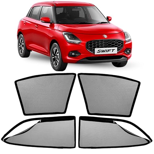 Image of AutoStory Magnetic Car Sunshade for Swift 2018-2024 | Front Half Cut for Mirror Visibility + Rear Full Coverage with Zipper | Heavy Heat & UV Protection | Privacy Side Window Curtains Shades