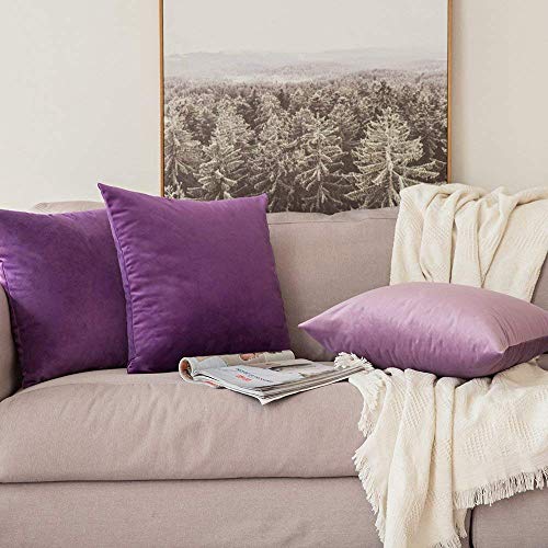 Image of Khooti Velvet Cushion Cover Pack of 1-18 inch x 18 inch / 46 x 46 cm - Purple - Soft Pillow Covers Cushion Case for Sofa Bedroom Livingroom Chair Car, Cushion Cover