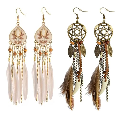 Boucle d'oreille pendante,Boucle doreille plume,Boucles D'oreilles En Fausse Bohème,boucles d'oreilles Bijoux femmes Vintage longue pendaison boucles d'oreilles...