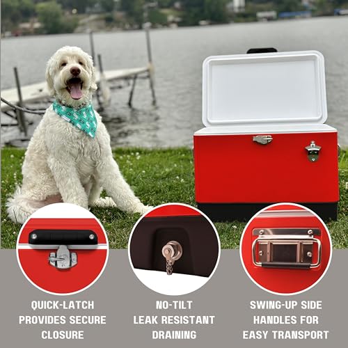 Image of FSE Hard-Sided 54 Qt. / 80 Can Metal Cooler | Durable outdoor beverage cooler with latch closure, bottle opener and side handles. Ideal for picnic or tailgate use