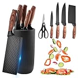 Kitchen Knife Set,6-Piece Black Kitchen Knife Set with Knife Block – Non-Stick Stainless Steel Sharp Blades, Anti-Rust & Ergonomic Design for Home, Restaurant,Outdoor