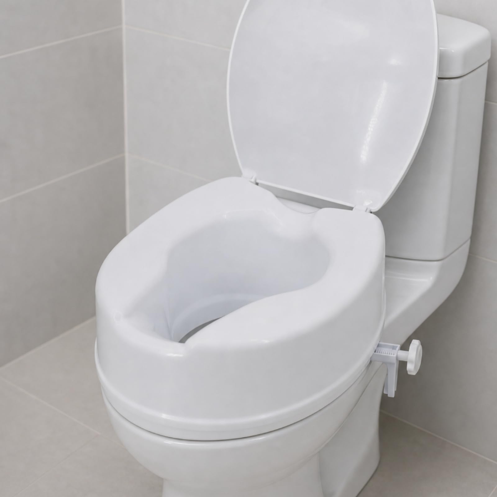 TISHITA Rialzo per WC con Coperchio Sedile Rialzato Alzawater Ausilio Seduta Materiale Plastico Robusto con Fissaggi Laterali E Pomelli Superficie Liscia Che