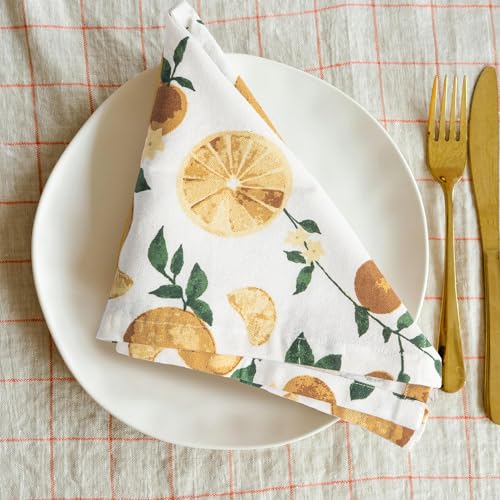 Image of R home Orange Printed Cotton Table Napkins Set of 12 (40x40 cm / 16x16 Inches) Reusable & Machine Washable Cloth Napkins for Dining Table, Dinner, Parties & Kitchen Use with Hemmed Edges
