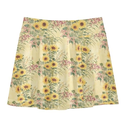 Sunflower in Vintage Flowy Tennis Skirts Girls with Built in Shorts Cheerleading Skirts with Pockets Little Girls Golf Skirt