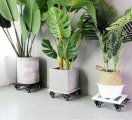Chariot à roulettes Plantes Charge Lourde, Caddy de Plante avec Casiers, Soucoupe Plante Carré en Métal, Transporteur de Pots avec Roues, Chariot pour Pots de Plantes Exterieur Intérieur,Noir,40cm