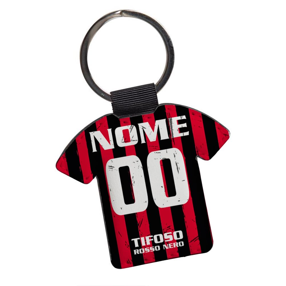Portachiavi Personalizzato Tifoso Calcio Serie A Tifoso Milanista Interista Napoletano Personalizzata con nome e numero Misura 7 CM in Ecopelle FRONTE E RETRO Sublimatica (Tifoso Milanista)