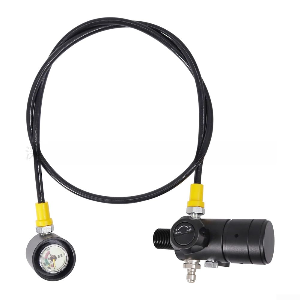Válvula reductora de presión del cilindro de buceo M18x1.5 Rosca Regulador giratorio de 360 grados para buceo para botella de pony Tanque auxiliar 5000 PSI con manguera opcional (FMJ033)