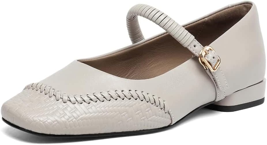 TinaCus Handmade Women's Genuine Leather Square Toe Stitching Adjustable Buckle Mary Jane Shoes