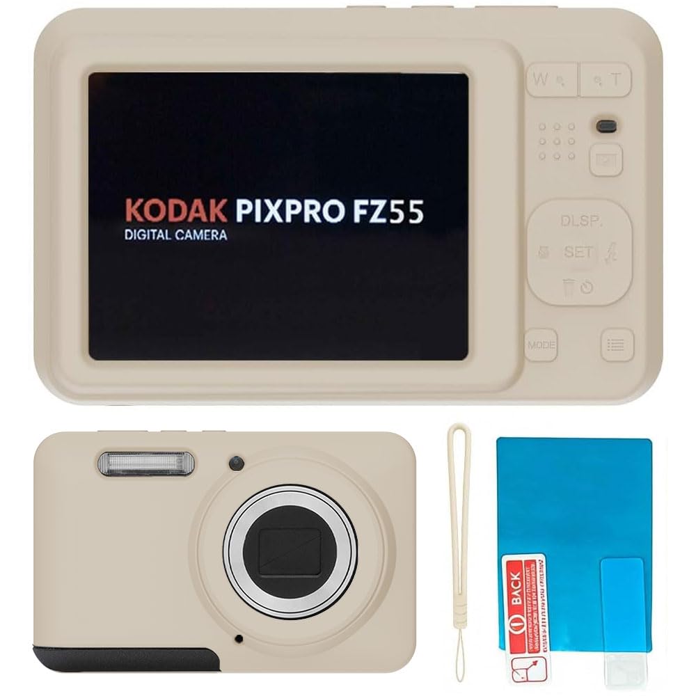 TUOOUT Silicone Case for Kodak PIXPRO FZ55 Digital Camera with Screen Protector and Lanyard for Kodak PIXPRO FZ55 Accessories - (Rice White)